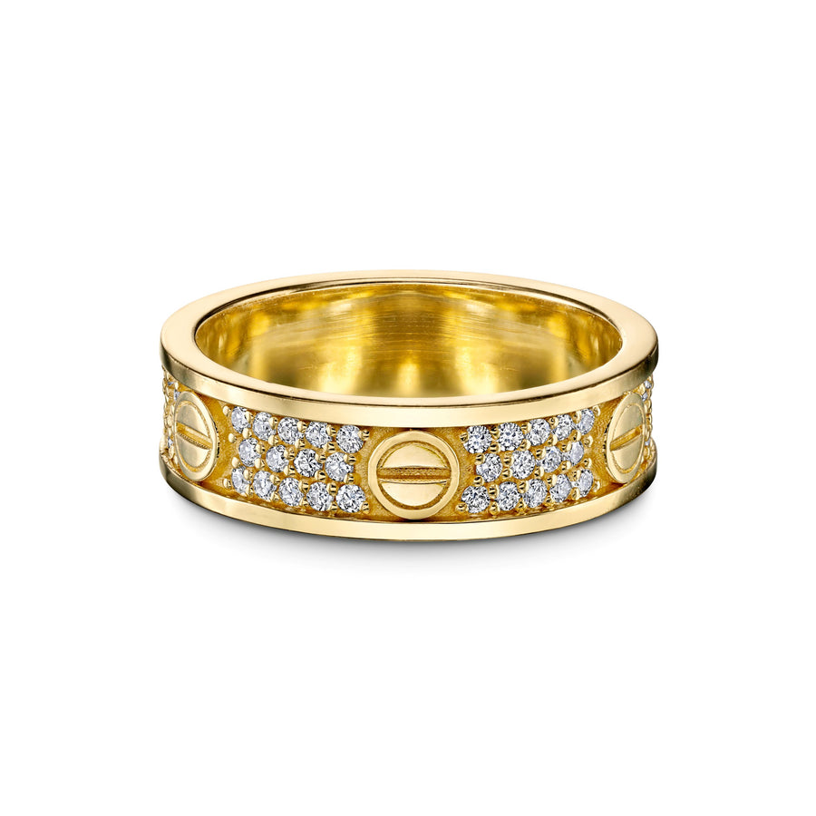 Diamond Pavé Screw Motif Band in Yellow Gold
