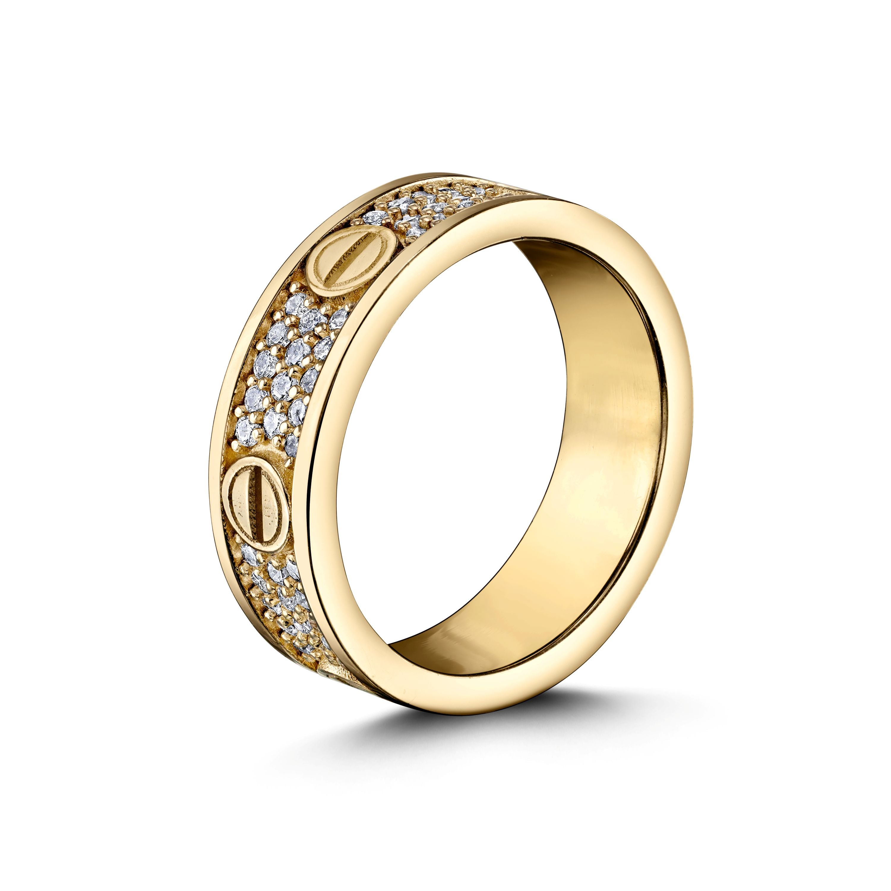 Diamond Pavé Screw Motif Band in Yellow Gold