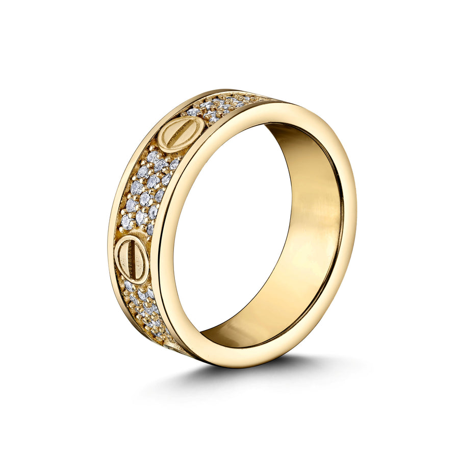 Diamond Pavé Screw Motif Band in Yellow Gold