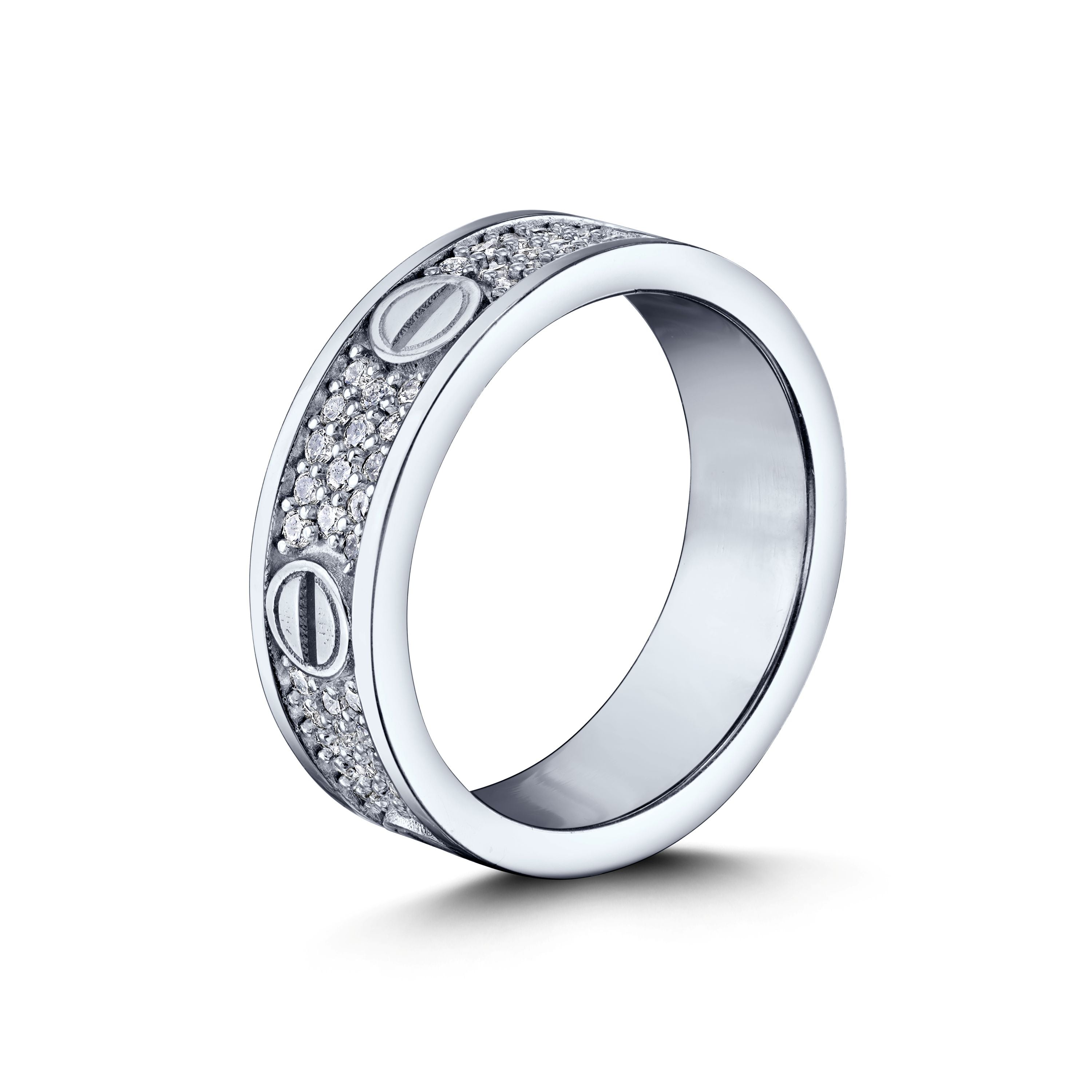 Diamond Pavé Screw Motif Band in White Gold