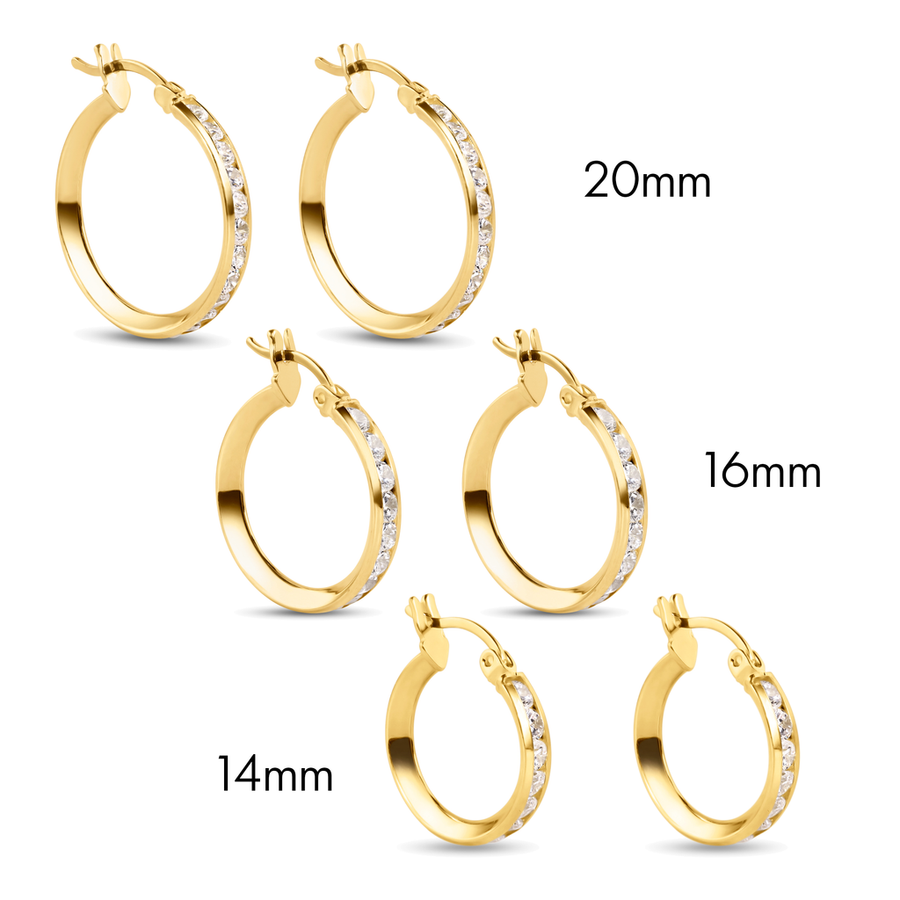14 Karat Yellow Gold CZ Hoop Earrings