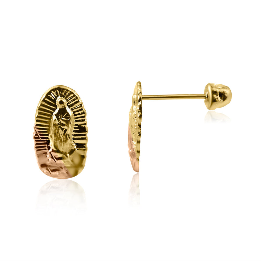 14 Karat Yellow Gold Three Color Guadalupe 5.5mm x 9.2mm Screw Back Earring