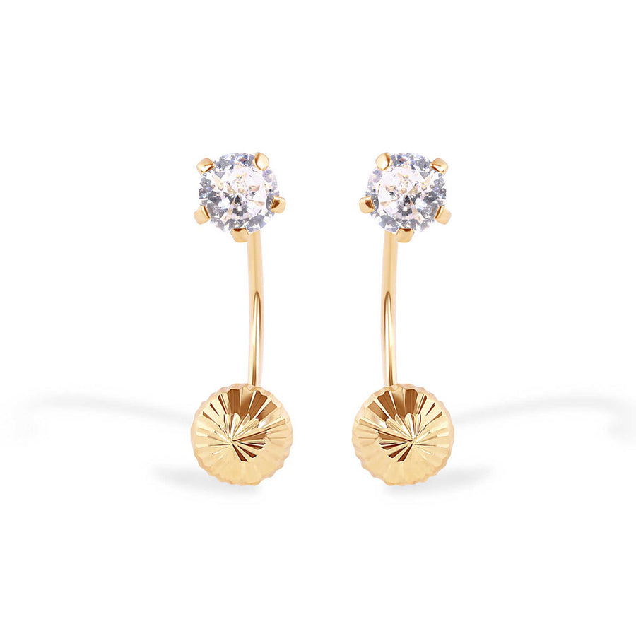 14 Karat Yellow Gold Diamond Cut Clear CZ Telephone Style 3mm Front Screw Lock Earrings