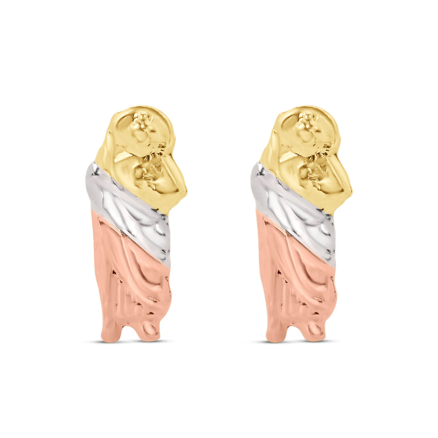 14 Karat Yellow Gold Three Tone St Jude Screw Back Earring