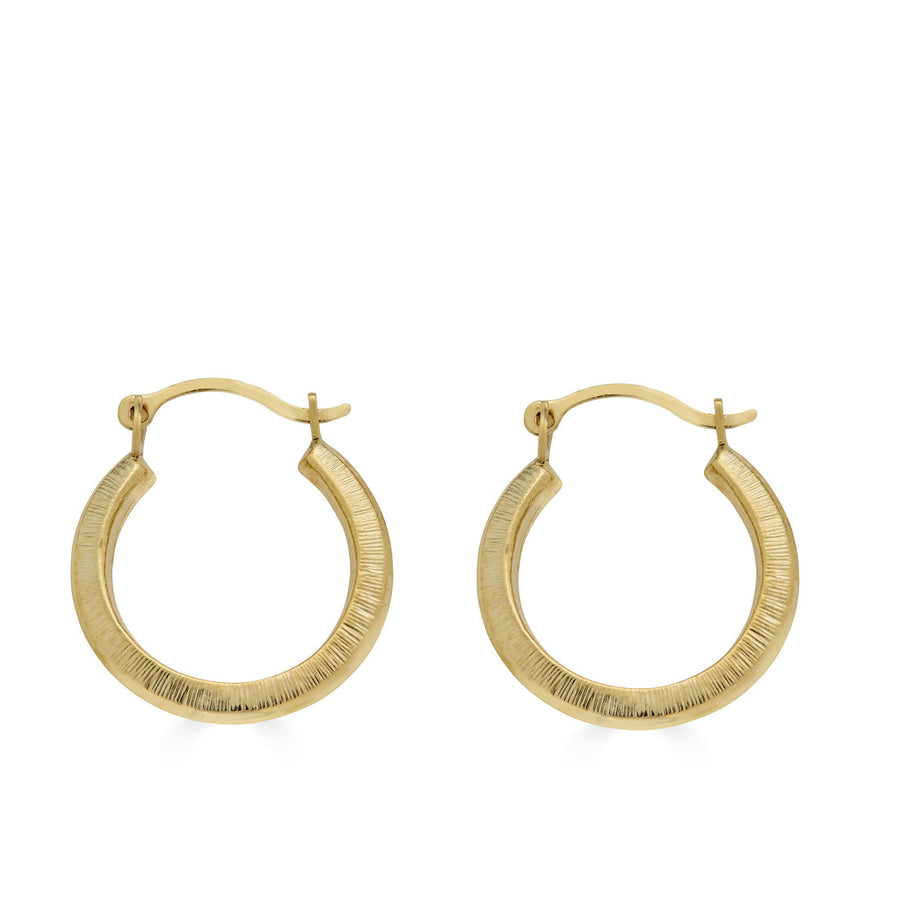 14 Karat Yellow Gold Matte Finish Latch Back Hoop Earring