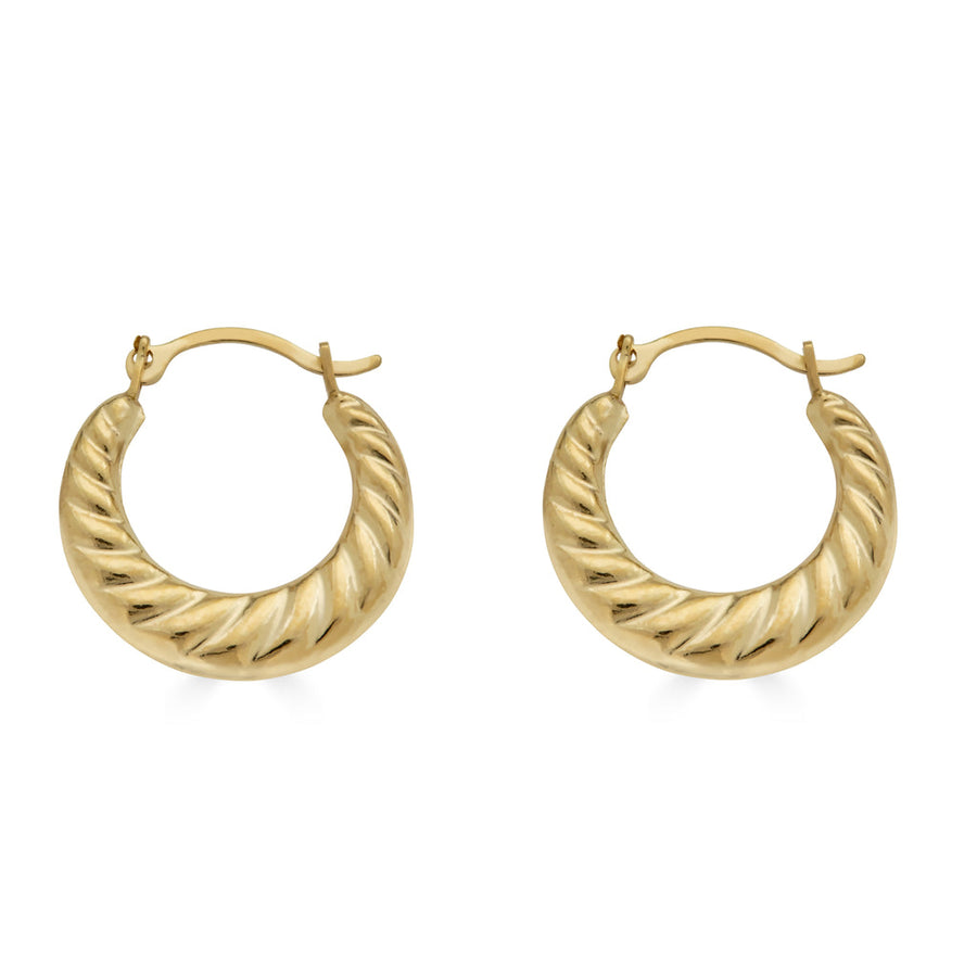 14 Karat Yellow Gold Rope Design Latch Back Hoop Earring