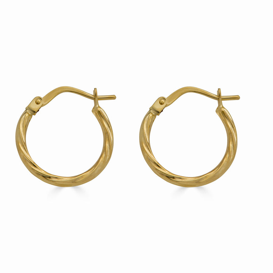 14 Karat Yellow Gold Twisted Design Latch Back Hoop Earring