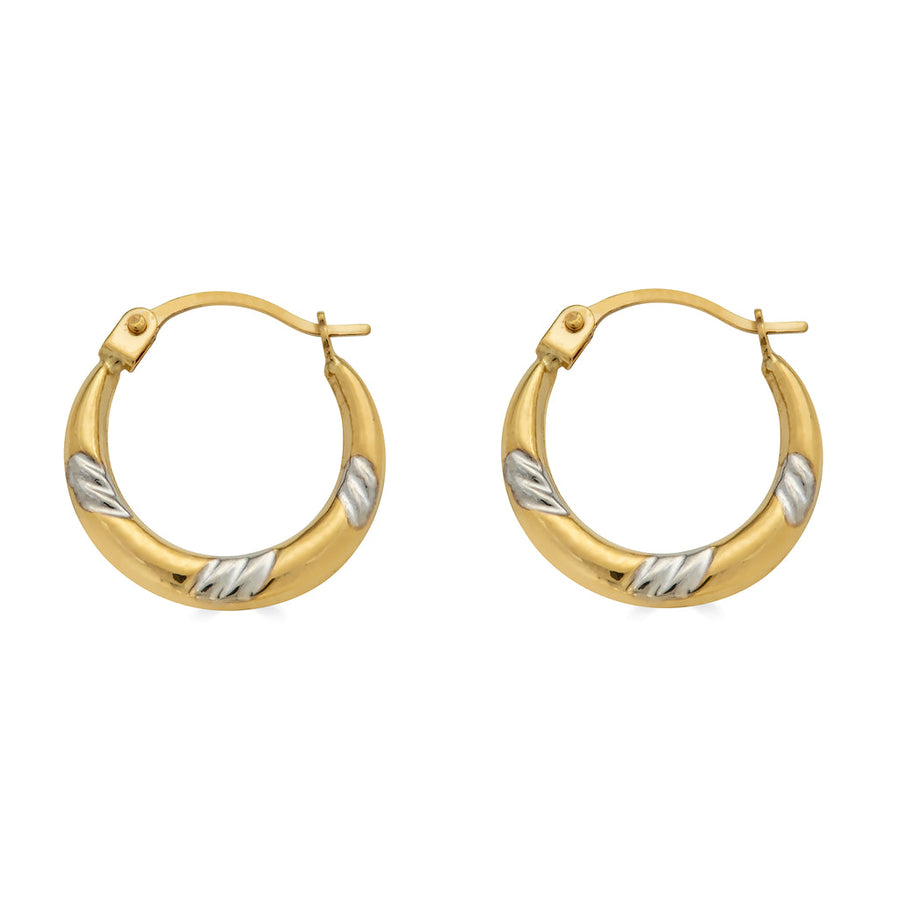 14 Karat Yellow Gold 2T Slashed Design Latch Back Hoop Earring