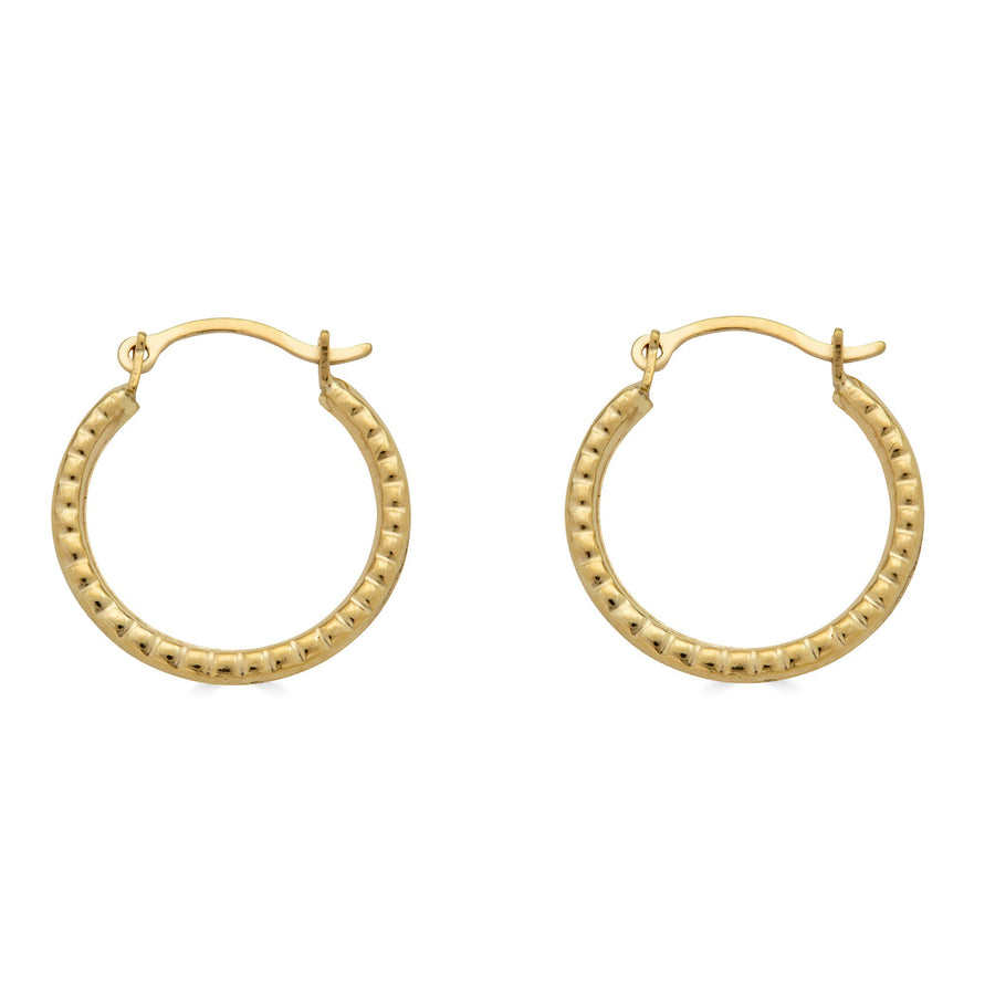 14 Karat Yellow Gold Beaded Design Latch Back Hoop Earring