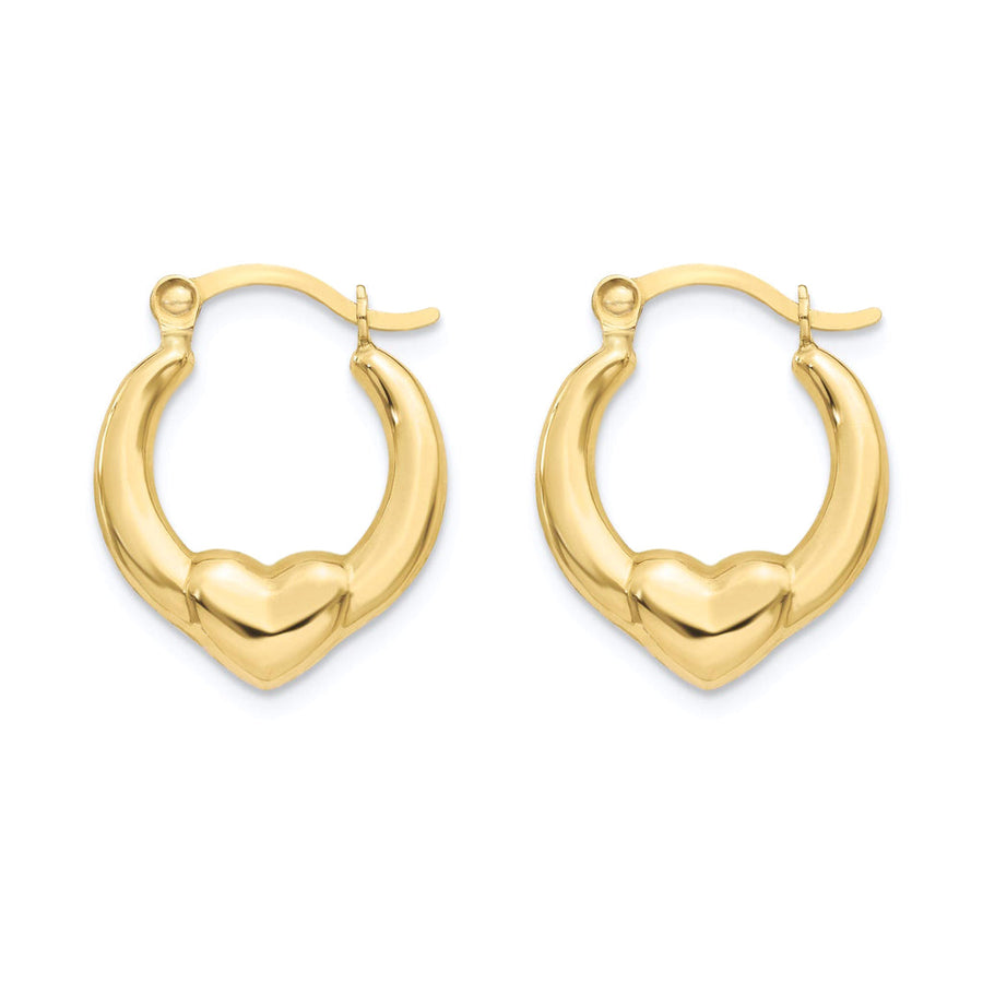 14 Karat Yellow Gold 2T Heart Design Latch Back Hoop Earring