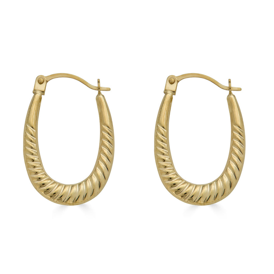 14 Karat Yellow Gold Rope Design Latch Back Hoop Earring