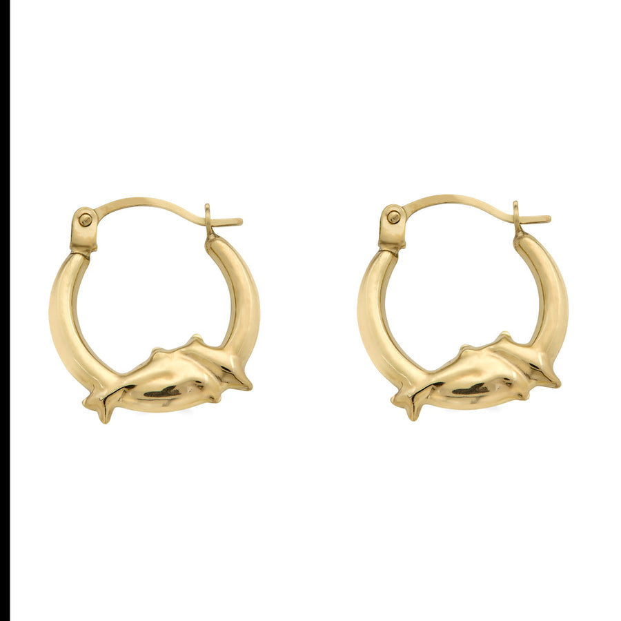 14 Karat Yellow Gold Dolphin Design Latch Back Hoop Earring
