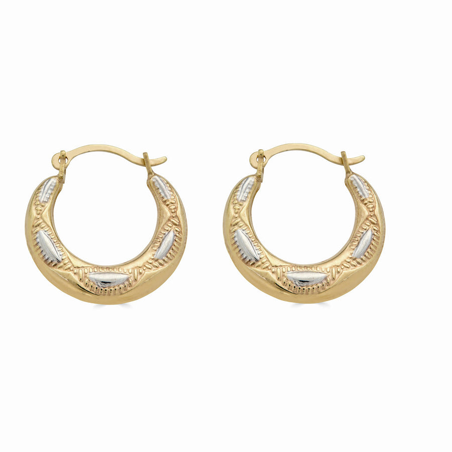 14 Karat Yellow Gold 2T Design Latch Back Hoop Earring