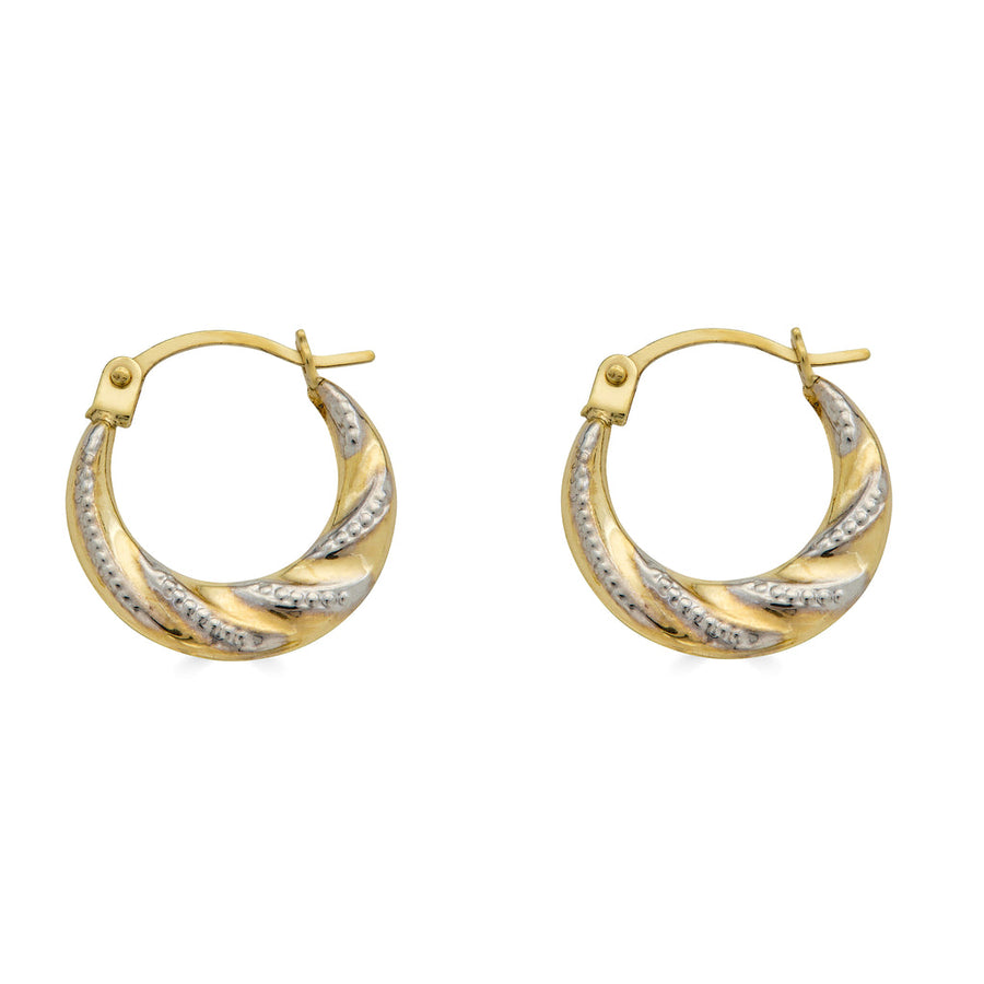 14 Karat Yellow Gold 2T Wave Design Latch Back Hoop Earring