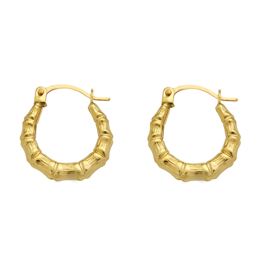 14 Karat Yellow Gold Bamboo Hoop Latch Lock Earrings