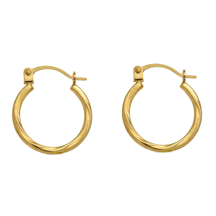 14 Karat Yellow Gold Twisted Hoop Latch Lock Earrings