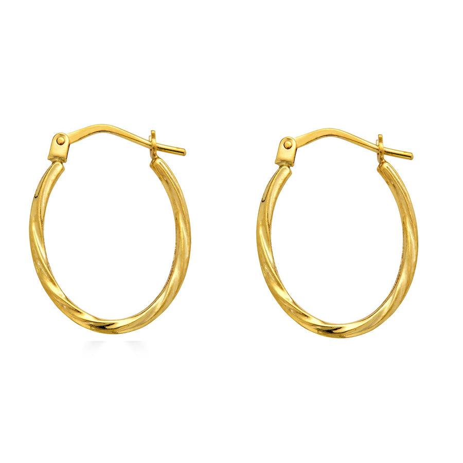 14 Karat Yellow Gold Twisted Oval Hoop Latch Lock Earrings