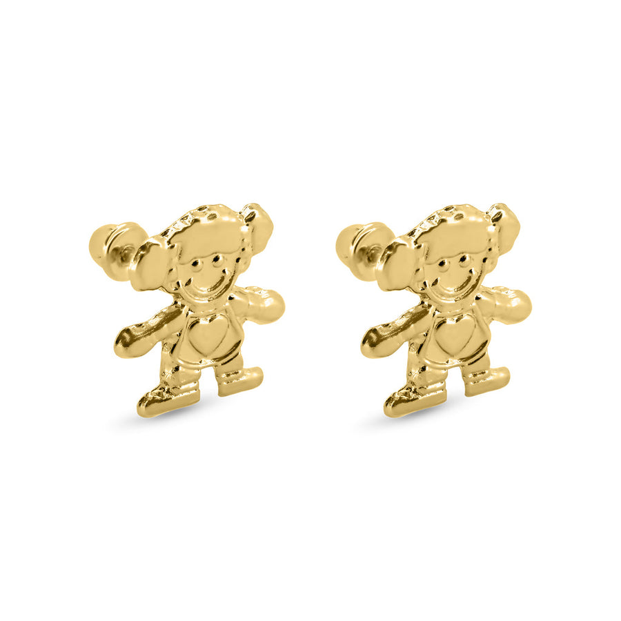 14 Karat Yellow Gold Girl Screw Back Earrings