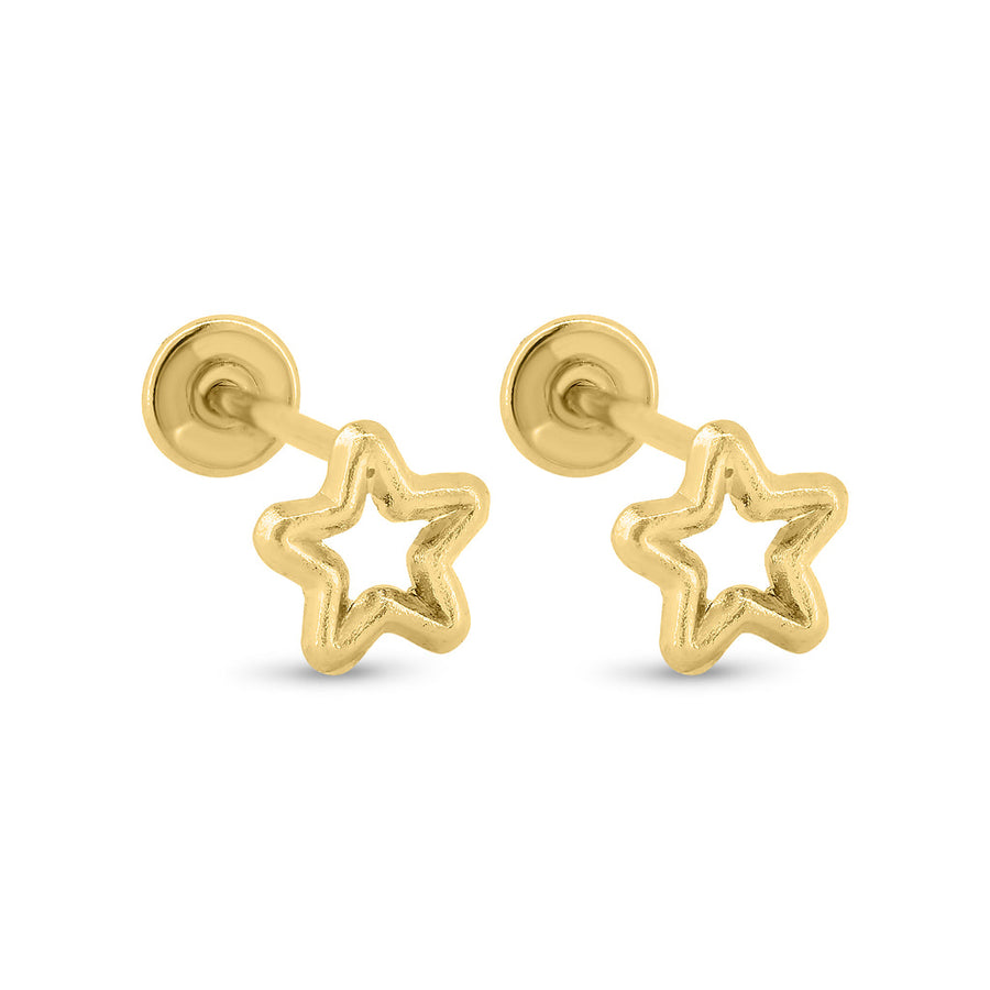 14 Karat Yellow Gold Star Outline Screw Back Earrings