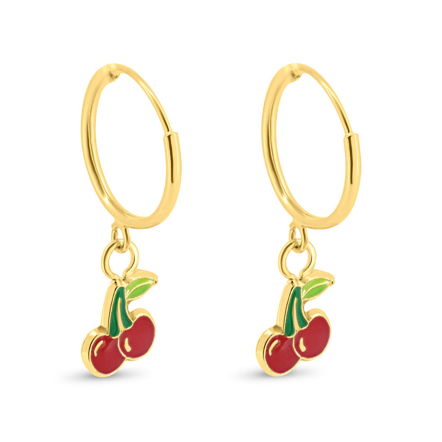 14 Karat Yellow Gold Cherry Hoop Earrings