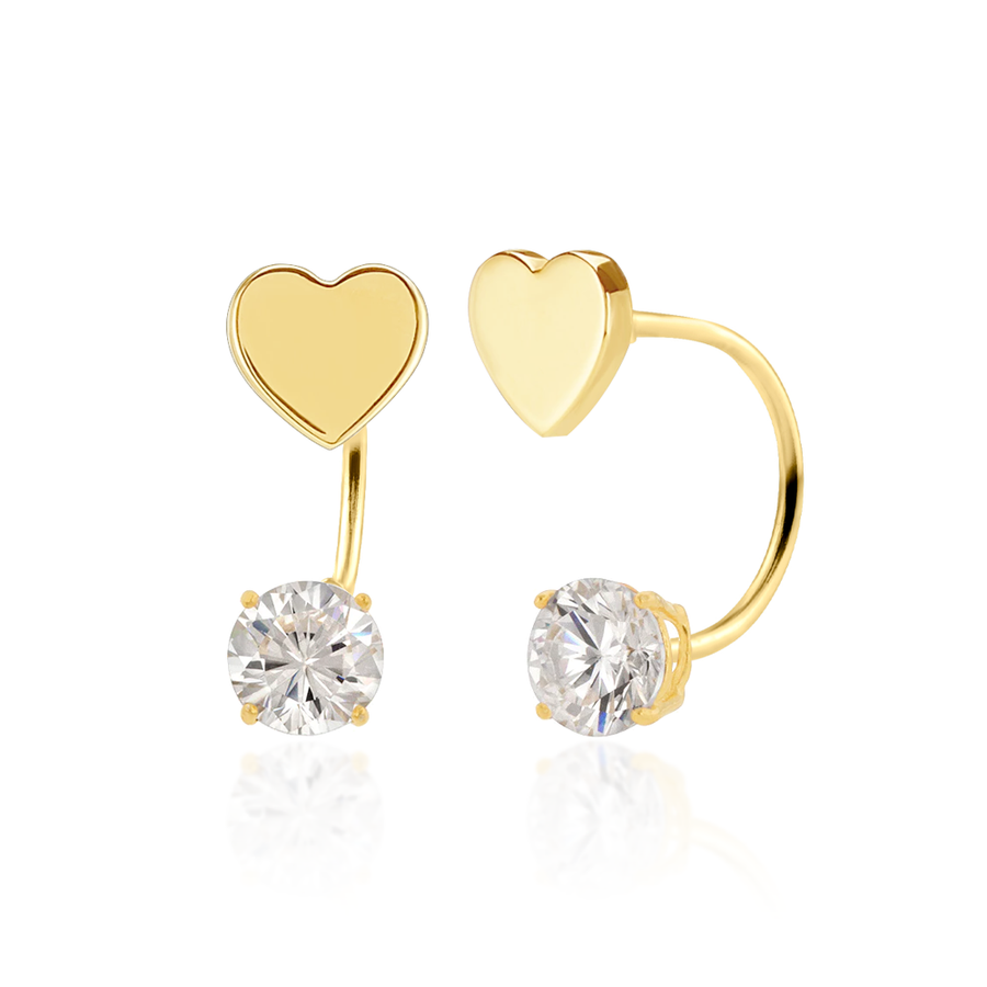 14 Karat Yellow Gold Heart CZ Telephone Style Earrings
