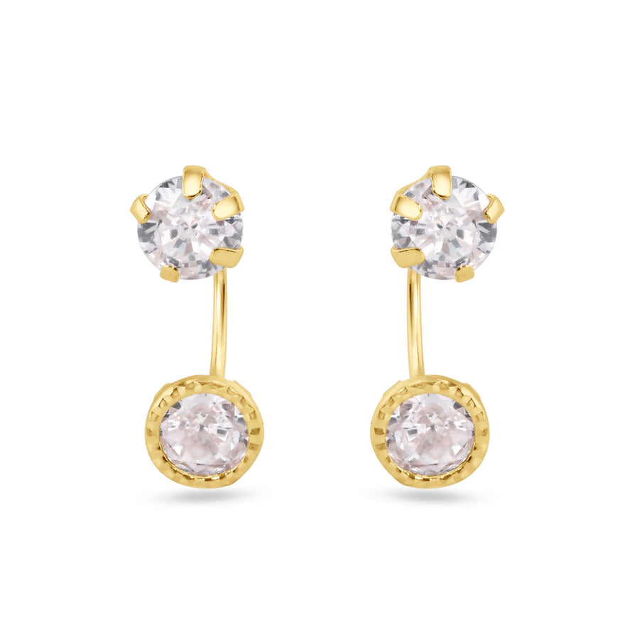 14 Karat Yellow Gold Diamond Cut Clear CZ Telephone Style Front Screw Lock Earrings