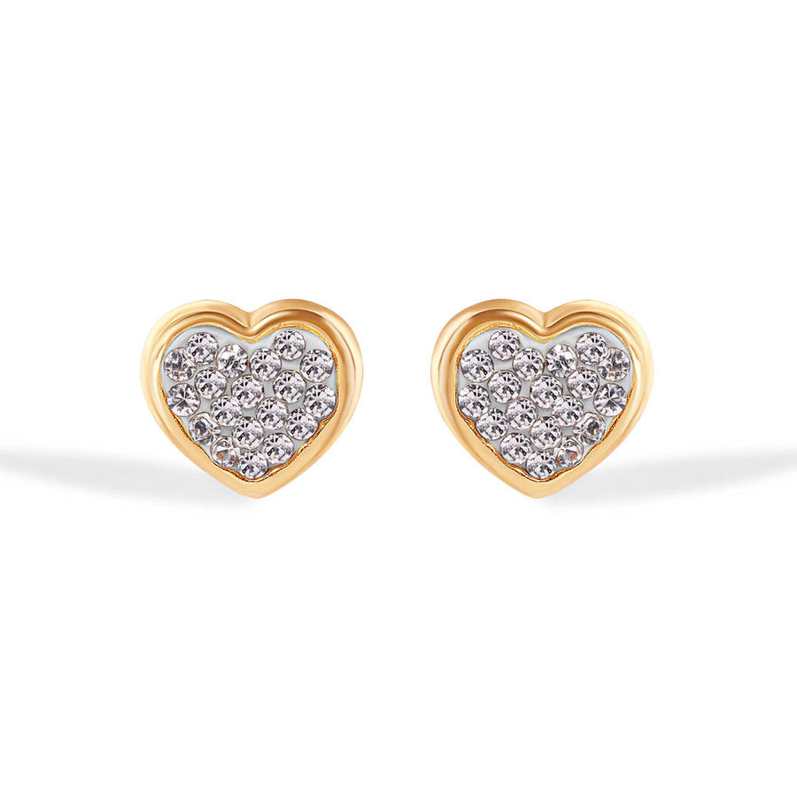 14 Karat Heart Clear CZ Screw Back Earrings