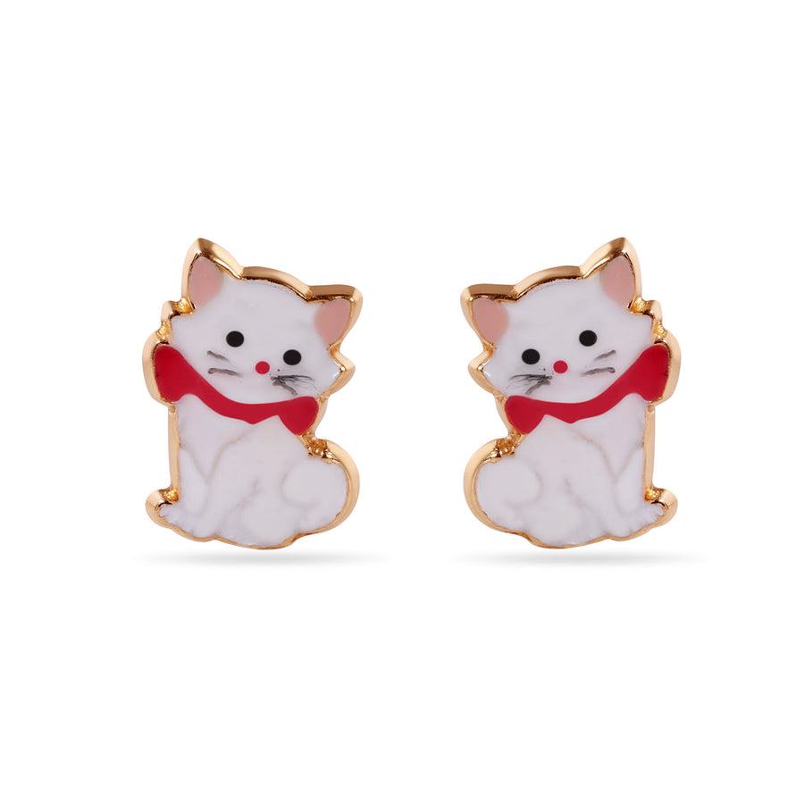 14 Karat Kitten Screw Back Earrings