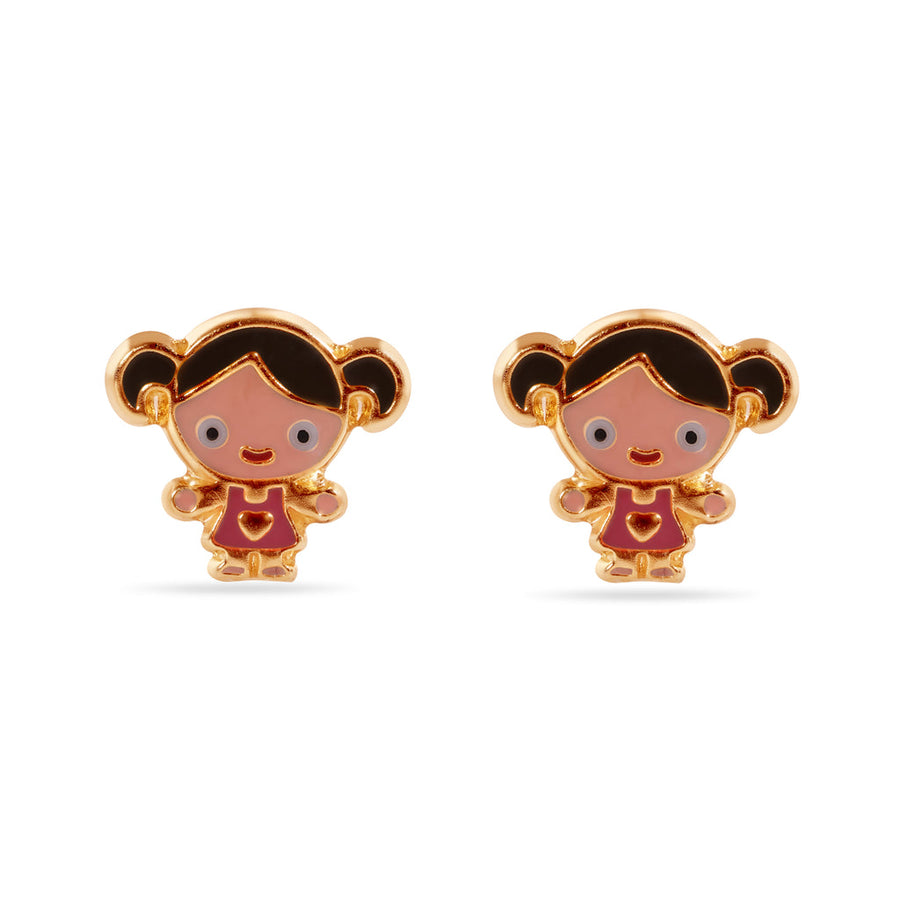 14 Karat Doll Enamel Screw Back Earrings