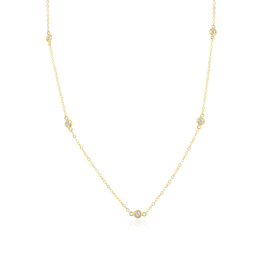 14 Karat Yellow Gold Clear CZ Round Charm Link Necklace