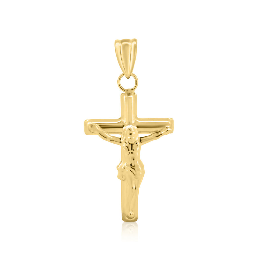 14 Karat Yellow Gold Hollow Tube Crucifix Pendant