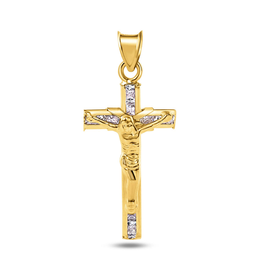 14 Karat Yellow Gold Crucifix Clear CZ Pendant