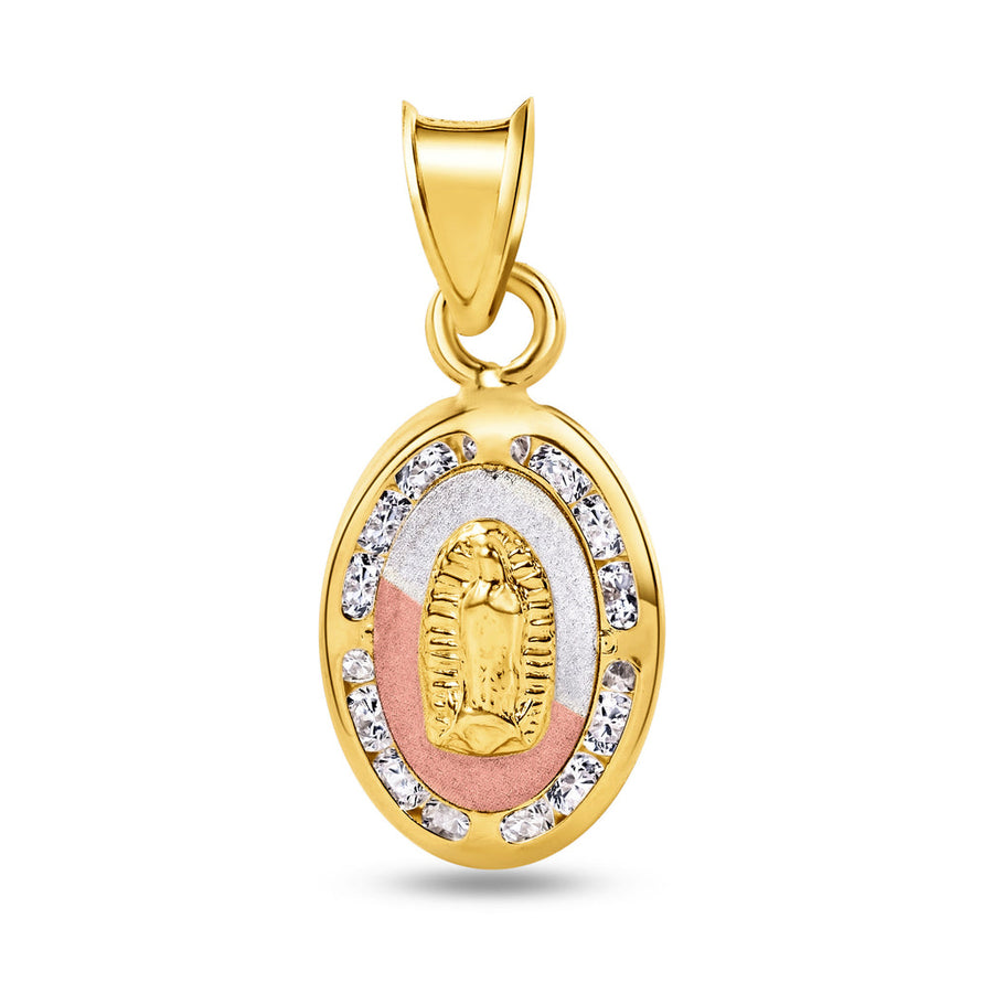 14 Karat Yellow Gold Guadalupe Two Tone Clear CZ Pendant