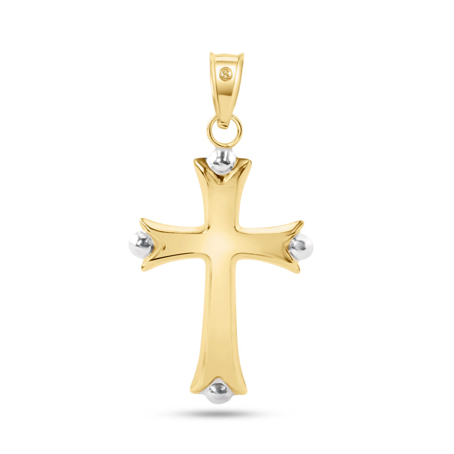 14 Karat Yellow Gold Bead Edge Hollow Tube Cross Pendant