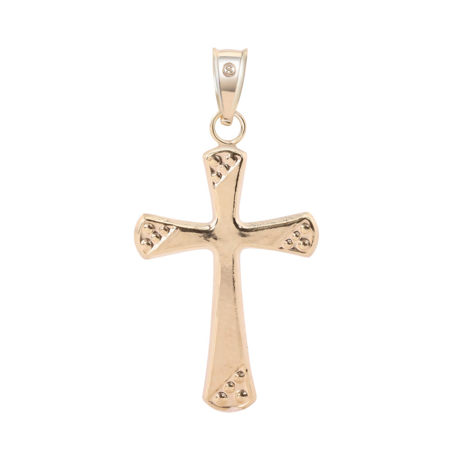 14 Karat Yellow Gold 2 Sided Beaded Edge Hollow Tube Cross Pendant