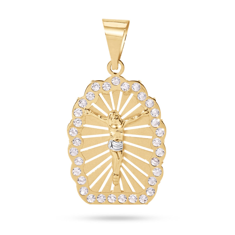 14 Karat Yellow Gold 2 Tone 26mm Jesus Christ Clear CZ Pendant