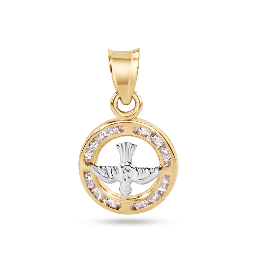 14 Karat Yellow Gold 11.5mm Holy Spirit Dove Clear CZ Pendant