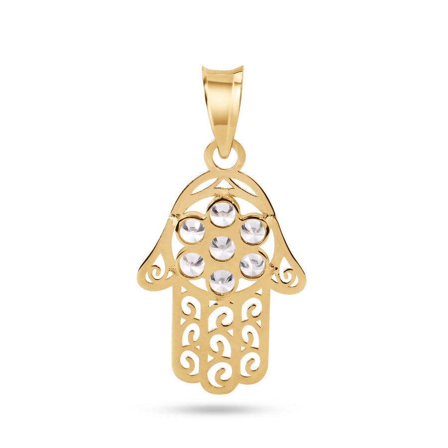 14 Karat Yellow Gold Hamsa Clear CZ Pendant
