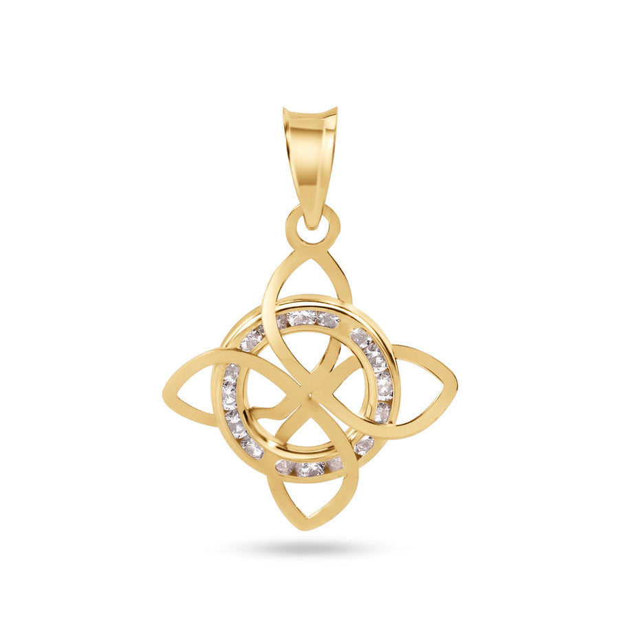 14 Karat Yellow Witches Knot Nudo De Bruja Clear CZ Small Pendant