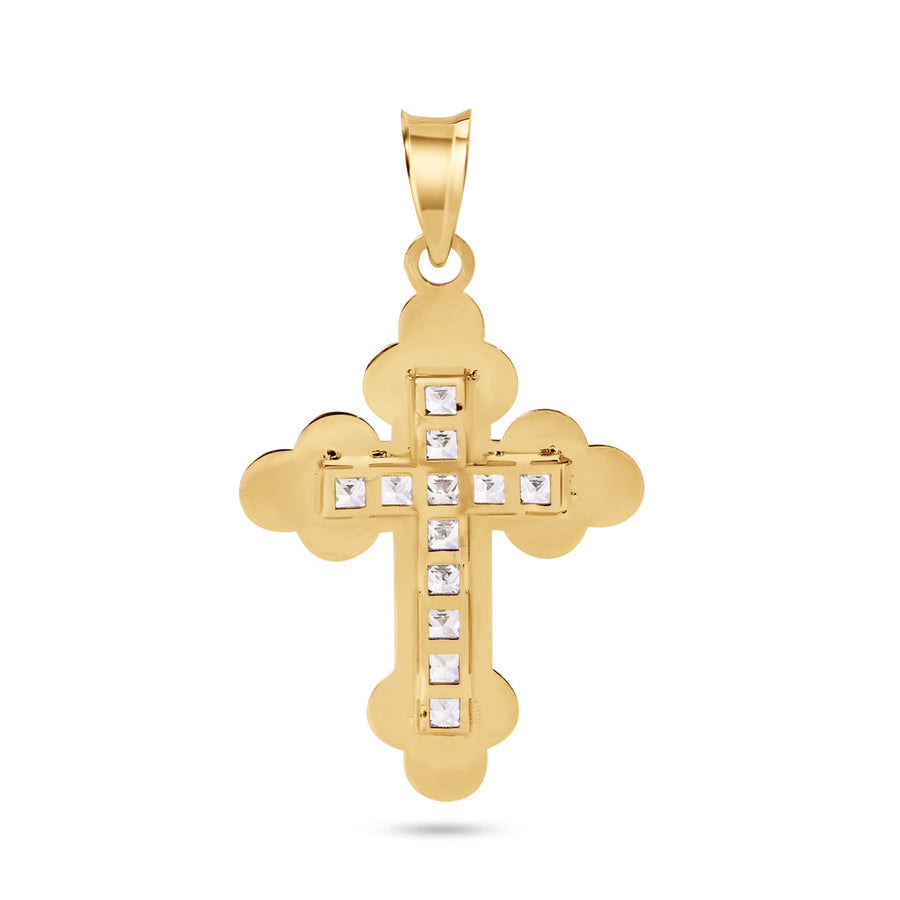 14 Karat Yellow Orthodox Cross Clear CZ Pendant