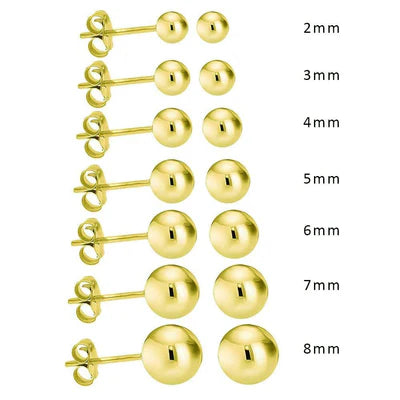 14 Karat Yellow Gold Push Backing Bead Stud Earring
