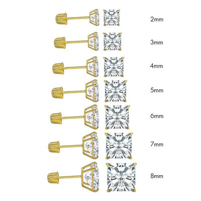 14 Karat Yellow Gold Screw Backing Square Stud Earring