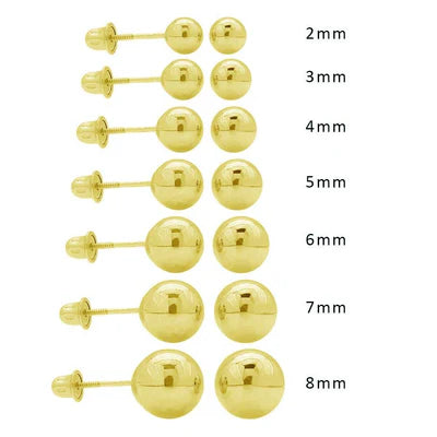 14 Karat Yellow Gold Screw Backing Bead Stud Earring