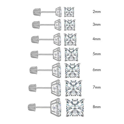 14 Karat White Gold Screw Backing Square Stud Earring