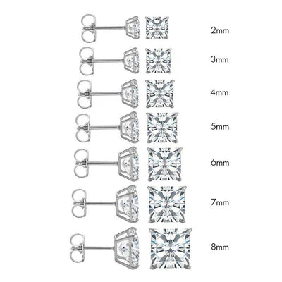 14 Karat White Gold Push Backing Square Stud Earring