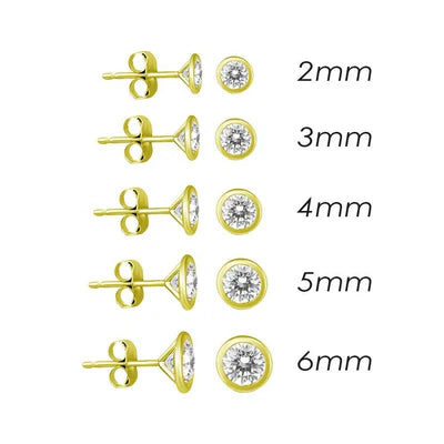 14 Karat Yellow Gold Push Back Bezel Round CZ Stud Earring
