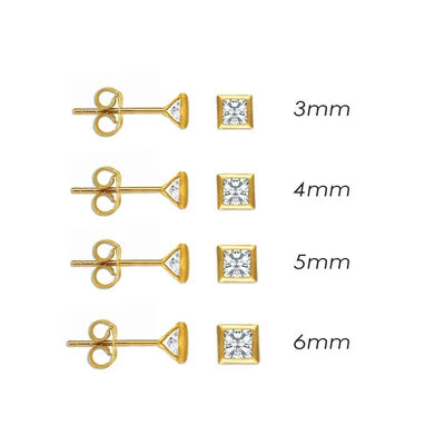14 Karat Yellow Gold Push Back Bezel Square CZ Stud Earring