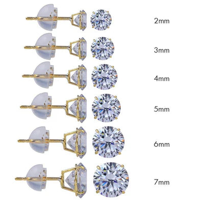 14 Karat Yellow Gold Round Silicone Backing CZ Stud Earring