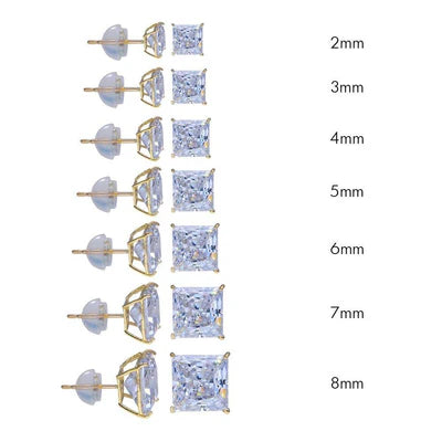 14 Karat Yellow Gold Square Silicone Backing CZ Stud Earring