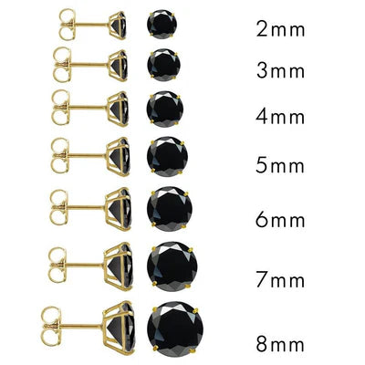 14 Karat Yellow Gold Push Backing Black CZ Round Stud Earring
